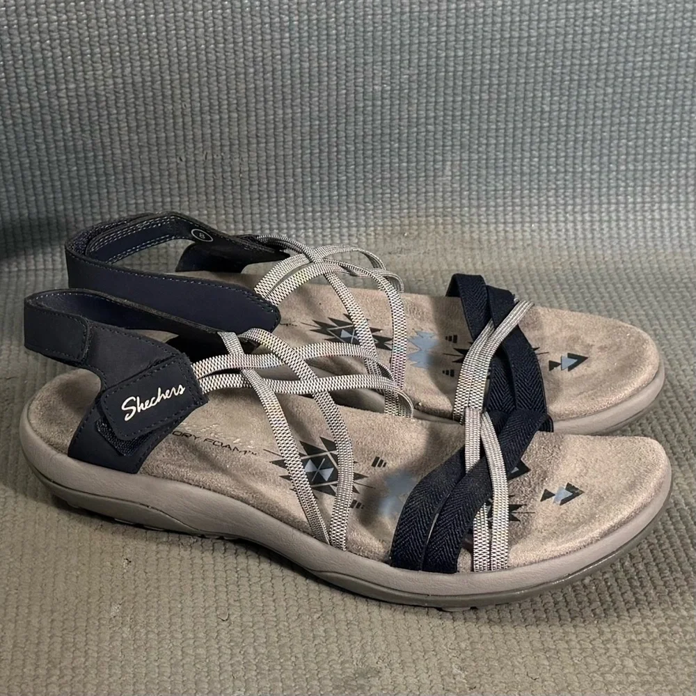 Skechers Reggae Slim It Takes Two Sandals Blue Women’s Size‎ 8
